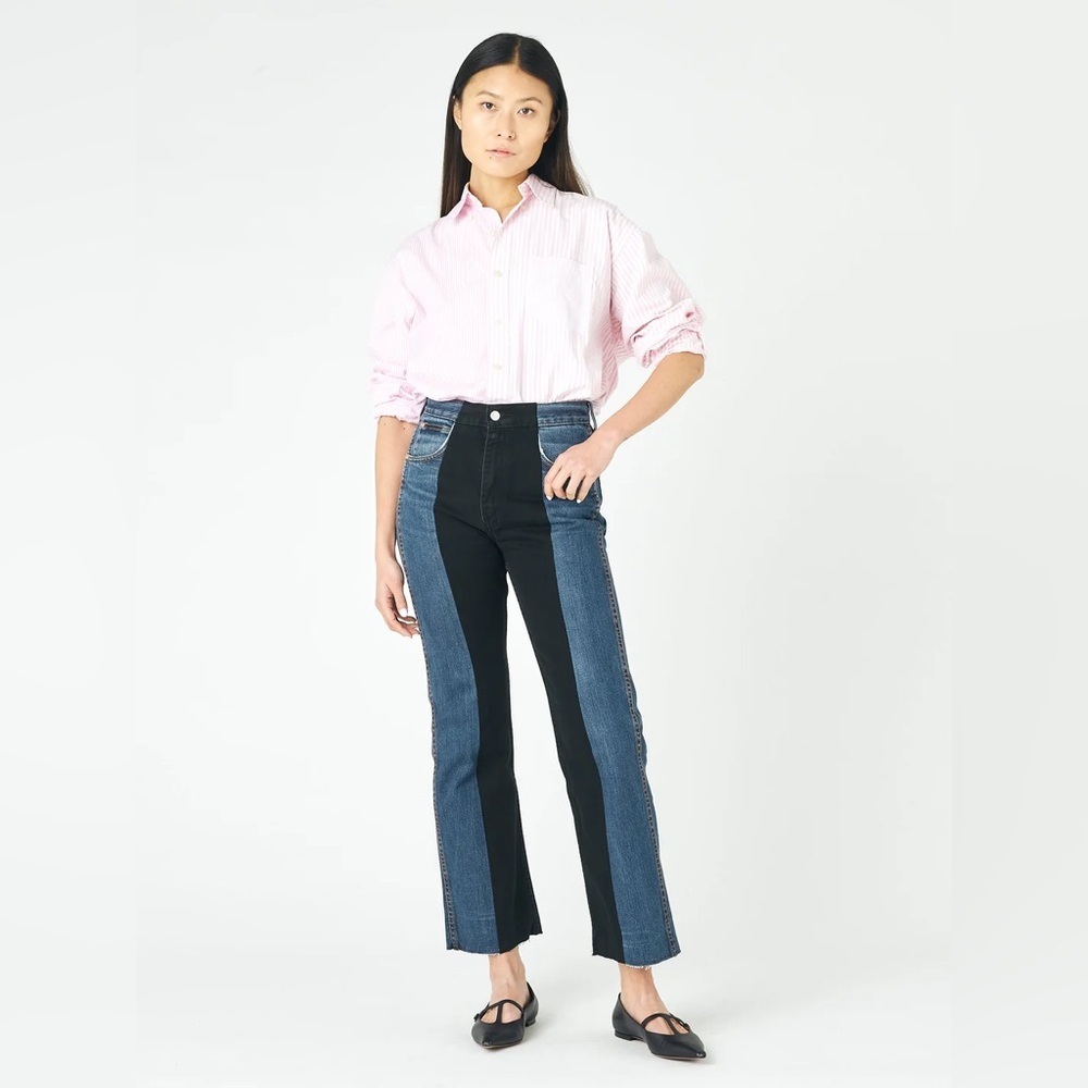 E.L.V. DENIM Flare Crop Jean in Blue/Black Womens Size 34